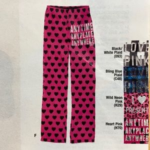 RARE 2011 VS Pink flannel heart print sleep pajama pants HTF metallic graphics